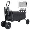 Fishing Cart Beach Cart Collapsible Wagon 9.85'' All-Terrain Wheels for Sand, Heavy Duty Garden Cart with Rod Holders