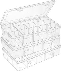 3 Pack 15 Grids Large Plastic Storage Organizer Box,15 Compartments with Dividers for Tackle Box, Beads, Washi Tape, Ribbon, Crafts