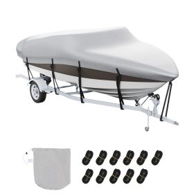 Boat Cover, 16'-18.5' Trailerable Waterproof Boat Cover, 600D Marine Grade PU Oxford, with Motor Cover and Buckle Straps, for V-Hull, Tri-Hull