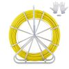 Fish Tape Fiberglass, 425 ft, 1/4 inch, Duct Rodder Fishtape Wire Puller, Cable Running Rod with Steel Reel Stand, 3 Pulling Heads