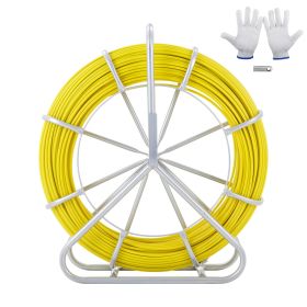 Fish Tape Fiberglass, 425 ft, 1/4 inch, Duct Rodder Fishtape Wire Puller, Cable Running Rod with Steel Reel Stand, 3 Pulling Heads