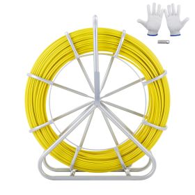 Fish Tape Fiberglass, 600 ft, 5/16 in, Duct Rodder Fishtape Wire Puller, Cable Running Rod with Steel Reel Stand, 3 Pulling Heads