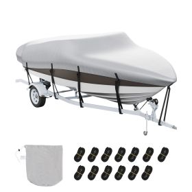 Boat Cover, 17'-19' Trailerable Waterproof Boat Cover, 600D Marine Grade PU Oxford, with Motor Cover and Buckle Straps, for V-Hull, Tri-Hull, Runabout