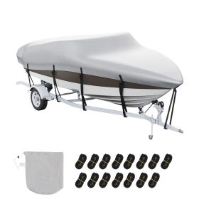 Boat Cover, 20'-22' Trailerable Waterproof Boat Cover, 600D Marine Grade PU Oxford, with Motor Cover and Buckle Straps, for V-Hull, Tri-Hull