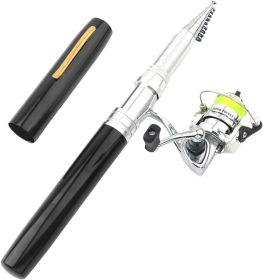 Fishing Rod Reel Combo Mini Pen Fishing Pole Kit Telescopic Fishing Rod Spinning Reel Combo Kit (size: Black  1.8m)