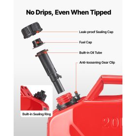 Metal Fuel Container, 5.3 Gallon, Fuel Jerry Can with Spout and Comfort Handle, 6 L/min Max Flow Rate (Color: Red, Number of Sets: 1 Pack)