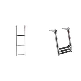 Boat Ladder, 3 Steps, Stainless Steel Telescoping Folding Swim Deck Ladder for Rear Entry Inboard (Default: Default)